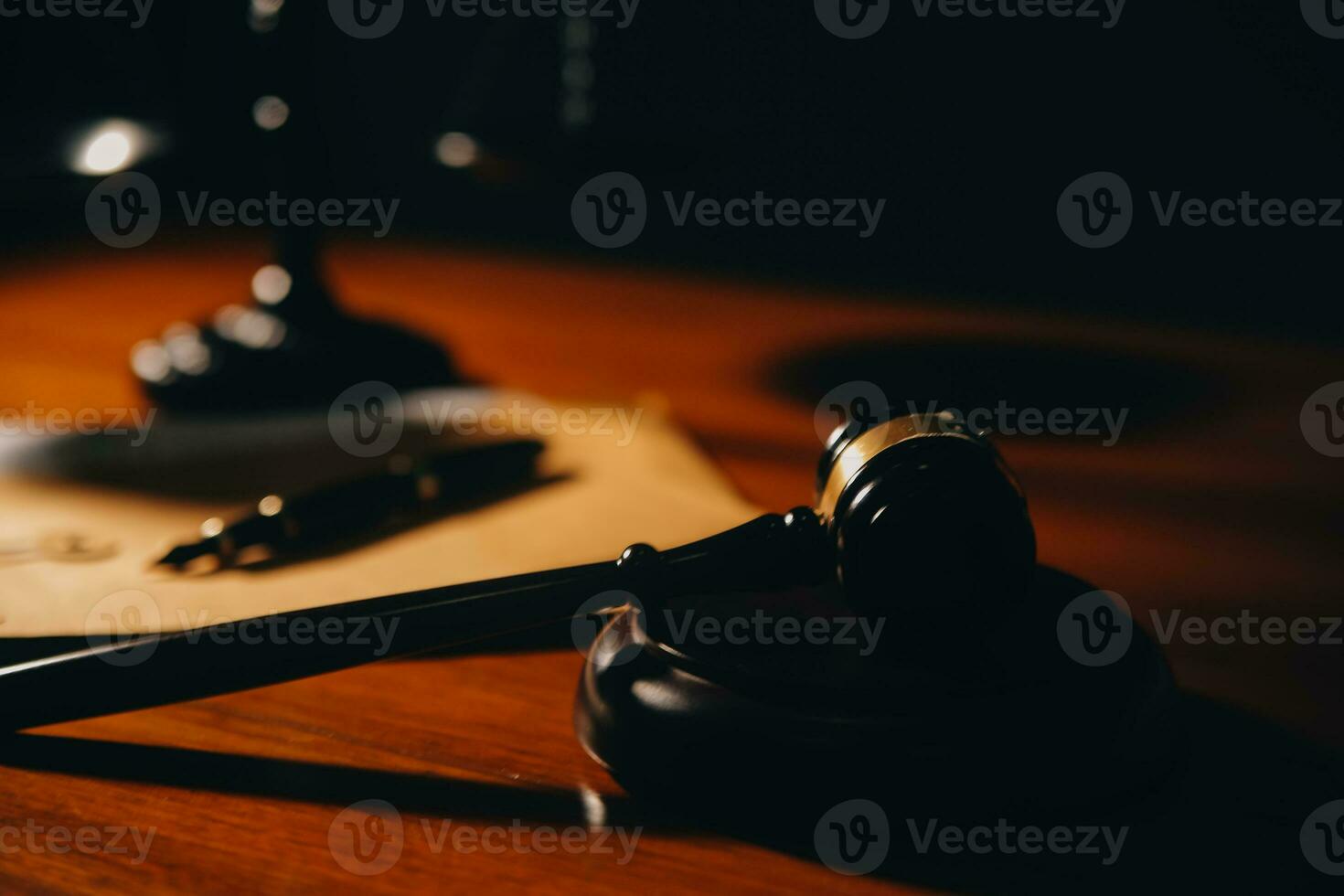 Business and lawyers discussing contract papers with brass scale on desk in office. Law, legal services, advice, justice and law concept picture with film grain effect photo