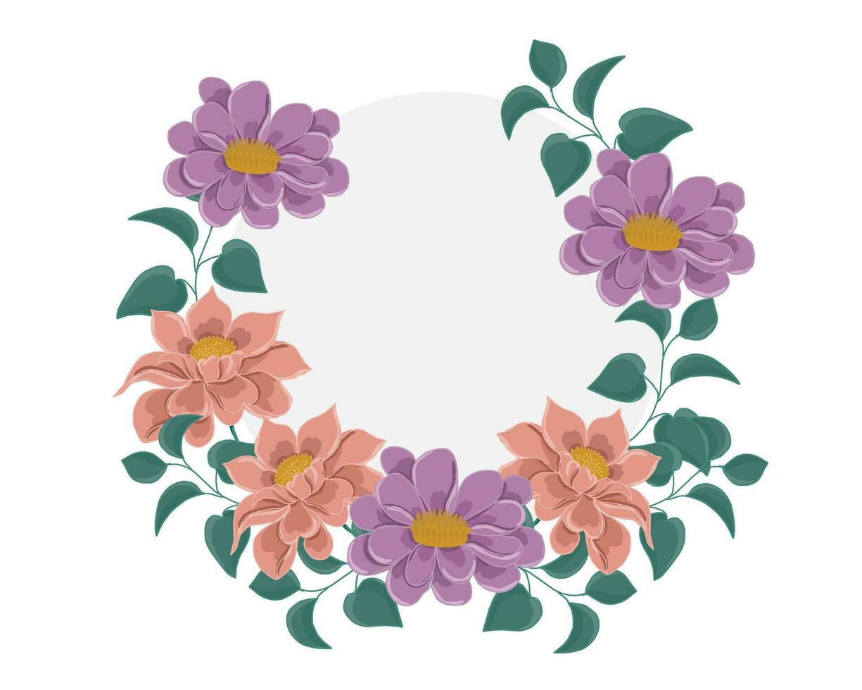 Hand Drawn Purple Flower and Leaves Wreath vector