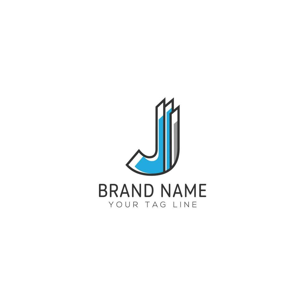 Abstract Initial Letter J Logo. White Geometric Shape with Red Square Dot isolated on Blue Background. Usable for Business and Branding Logos. Flat Vector Logo Design Template Element