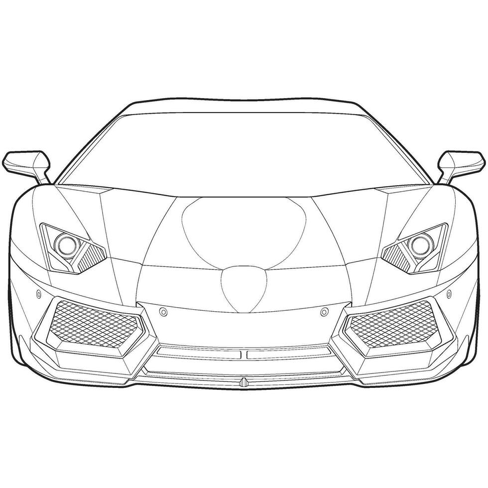 car outline blueprint vector. front view car with line art style. isolated car vector art. hand drawn car vector.