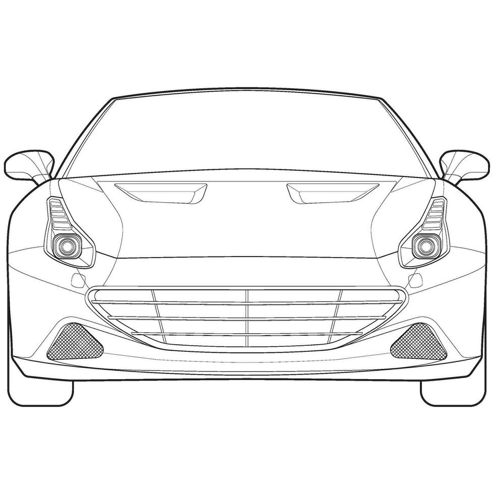 car outline blueprint vector. front view car with line art style. isolated car vector art. hand drawn car vector.