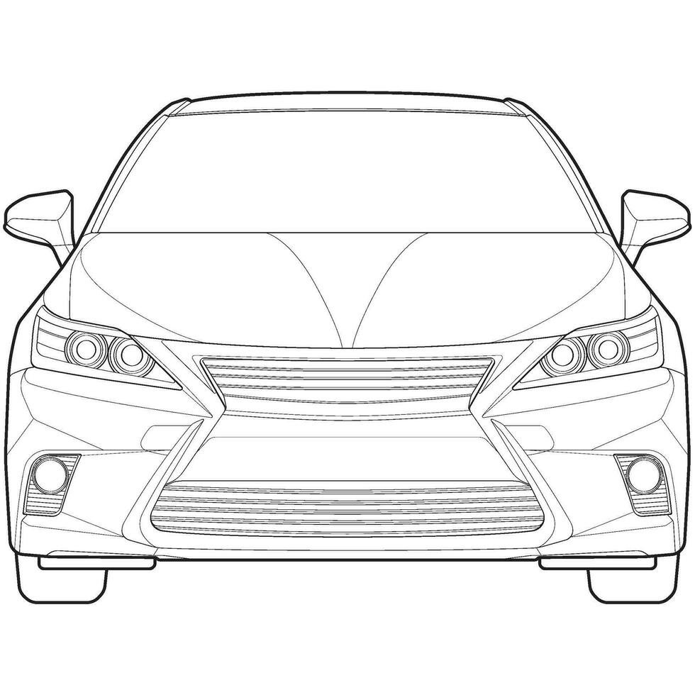 car outline blueprint vector. front view car with line art style. isolated car vector art. hand drawn car vector.