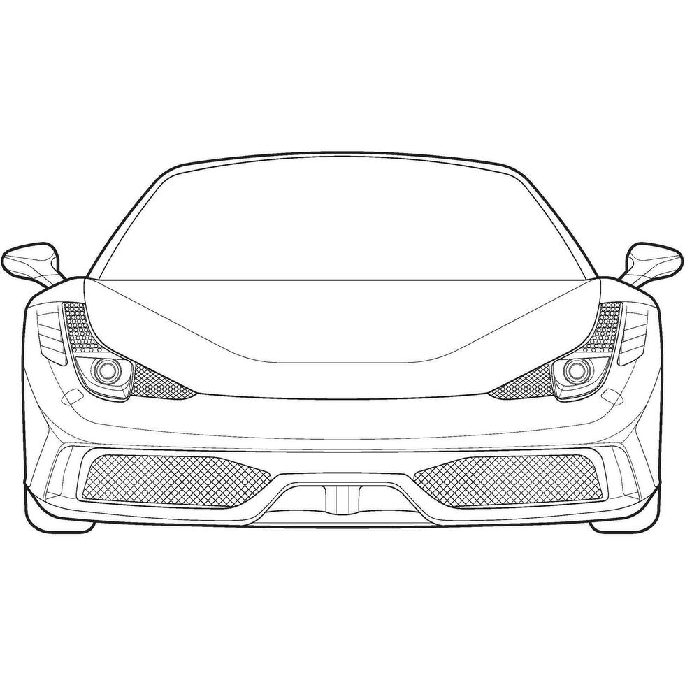 car outline blueprint vector. front view car with line art style. isolated car vector art. hand drawn car vector.