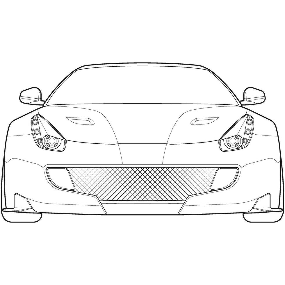 car outline blueprint vector. front view car with line art style. isolated car vector art. hand drawn car vector.