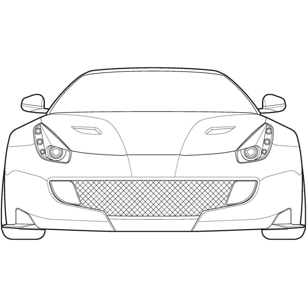 car outline blueprint vector. front view car with line art style. isolated car vector art. hand drawn car vector.