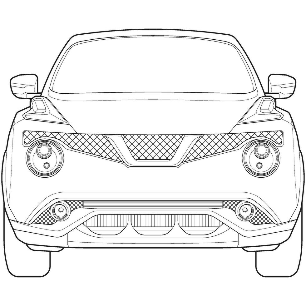 car outline vector. front view car with line art style. isolated car vector art. hand drawn car vector.