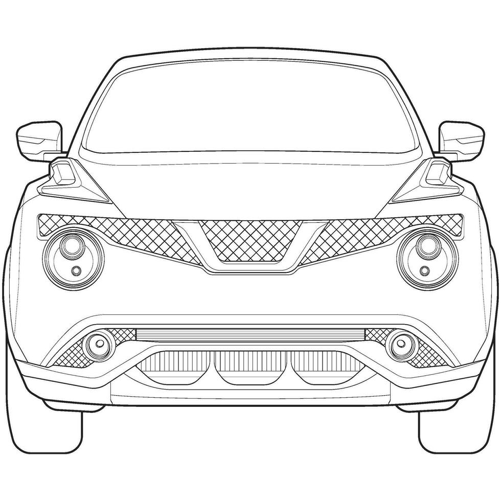 car outline vector. front view car with line art style. isolated car vector art. hand drawn car vector.