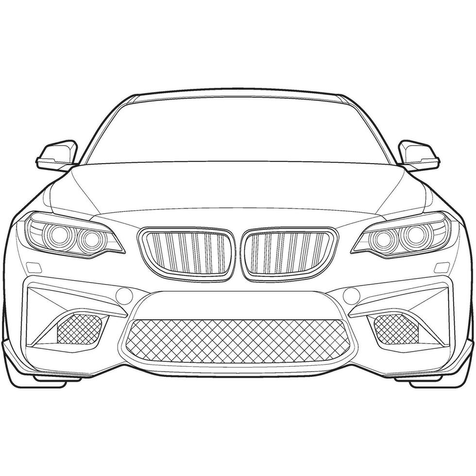 car outline blueprint vector. front view car with line art style. isolated car vector art. hand drawn car vector.