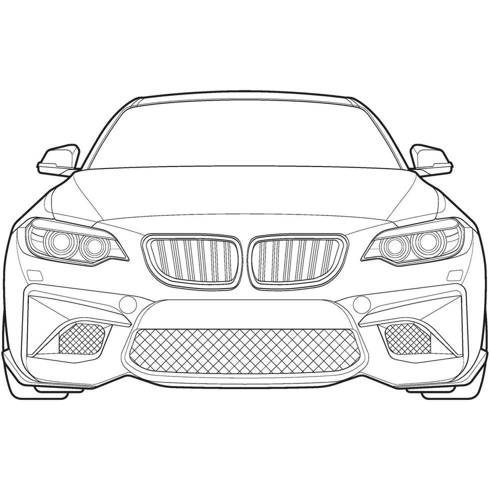 car outline blueprint vector. front view car with line art style. isolated car vector art. hand drawn car vector.