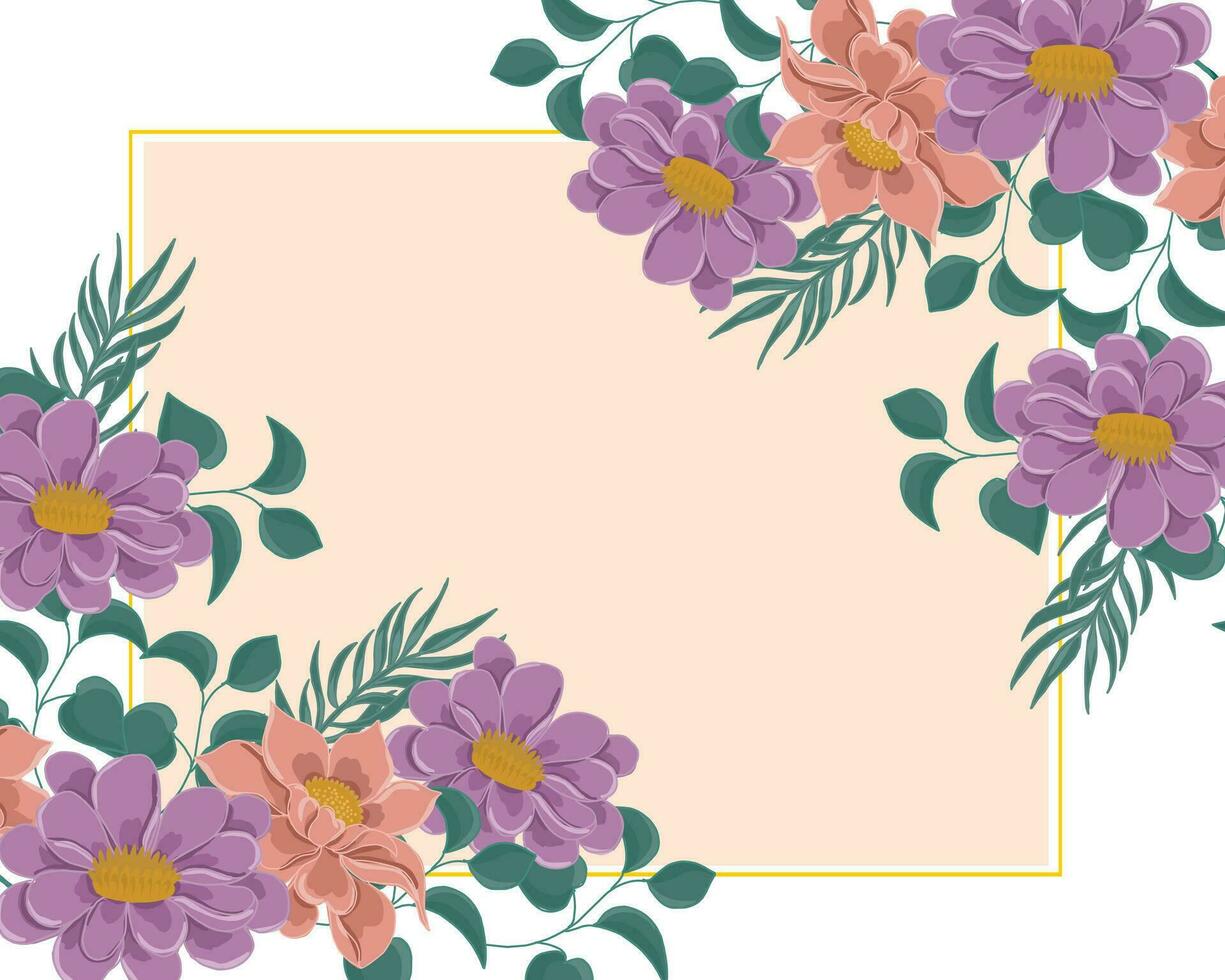 Hand Drawn Purple Flower and Leaves Border vector