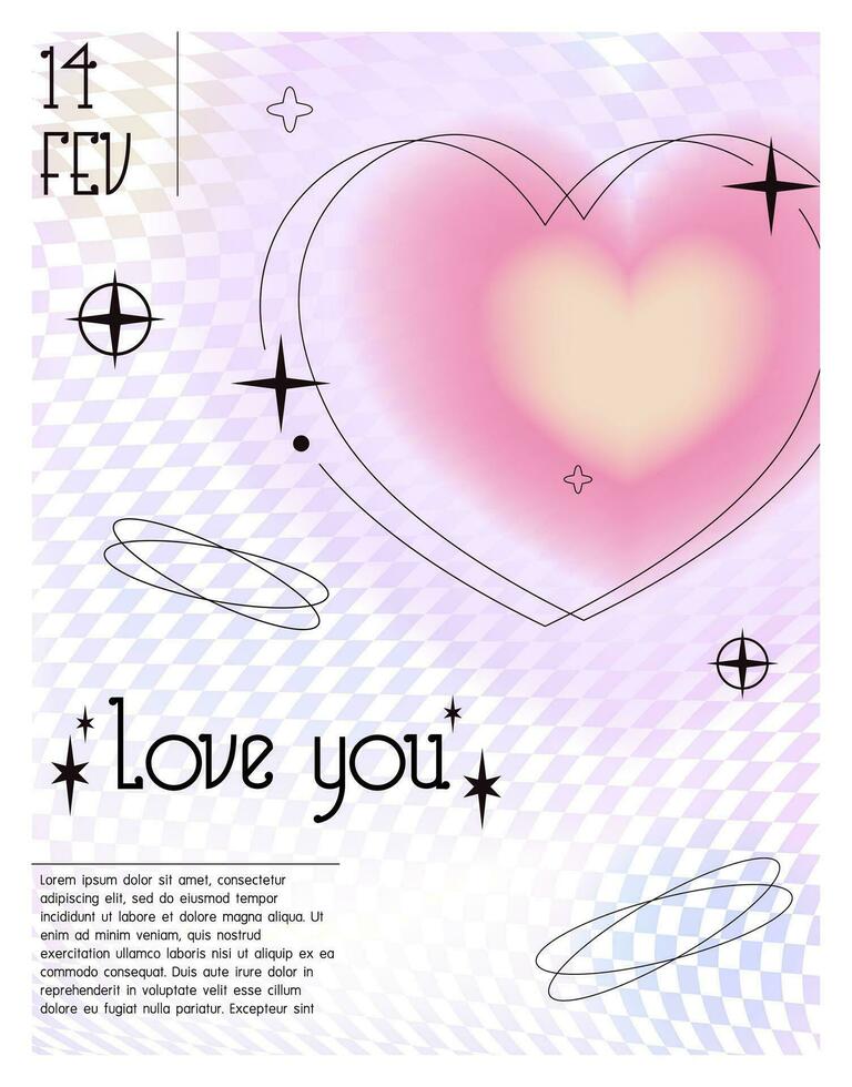 Modern design templates for Valentine's Day. flowing gradient posters with linear shapes. trendy minimalist 2000 aesthetic with linear arched frame typography. blurred pastel pale background vector