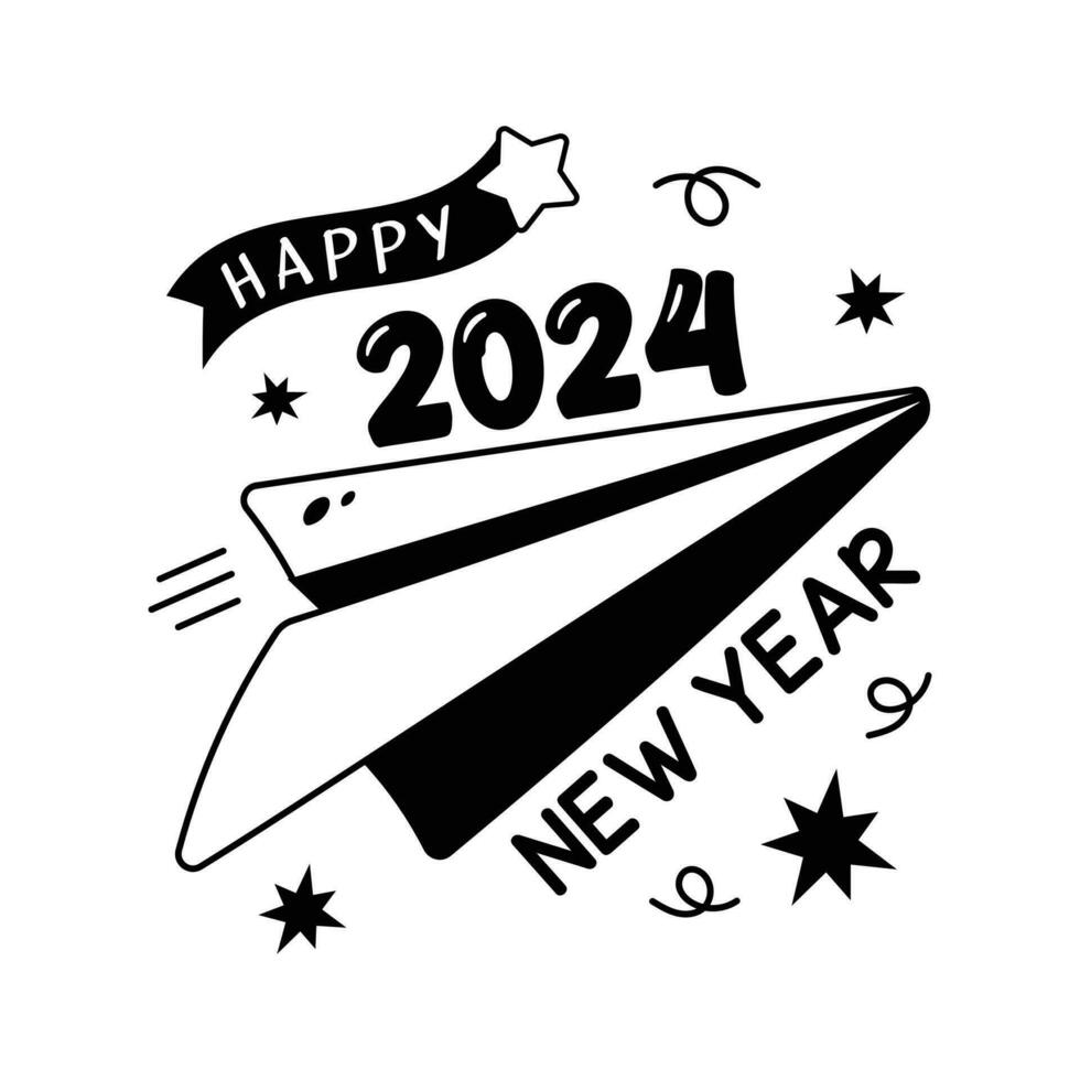Happy new year 2024 hand drawn sticker vector design