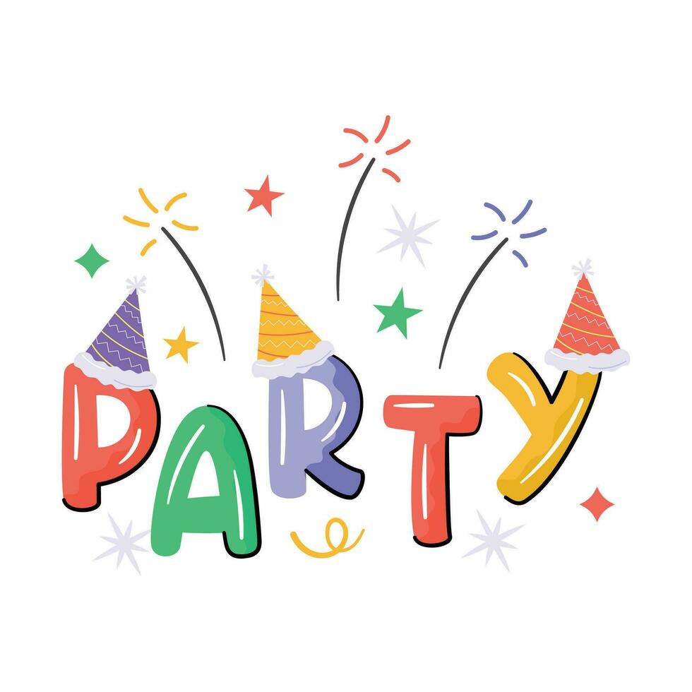 Happy new year or christmas party sticker in flat modern style vector