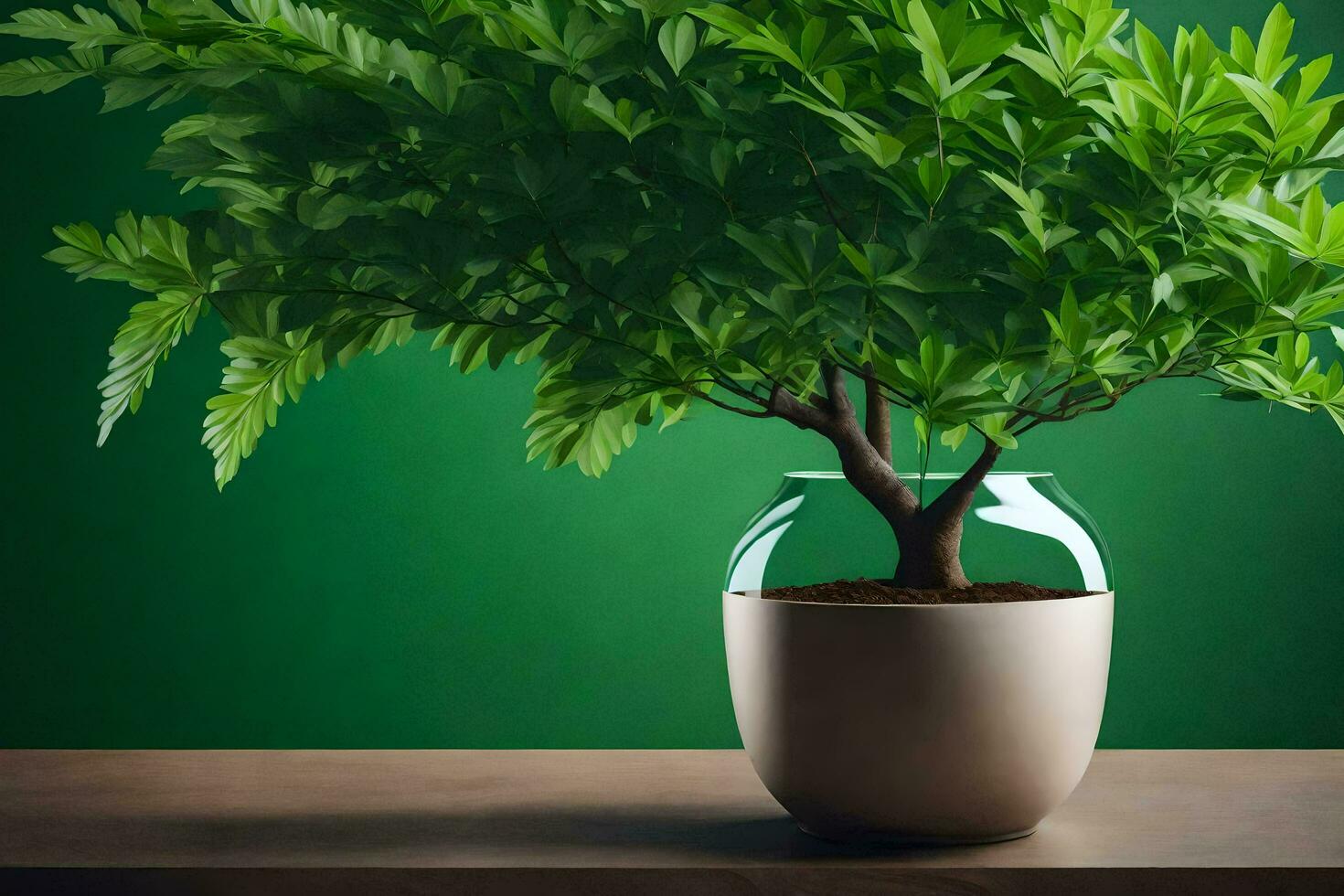 AI generated a potted plant in a white vase on a table photo