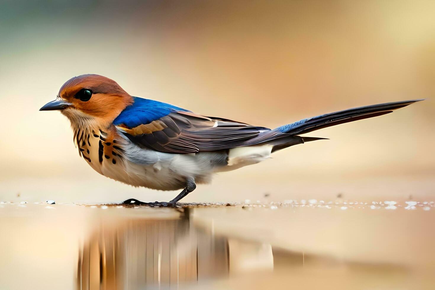 AI generated a small bird with a blue and white head sitting on a branch photo