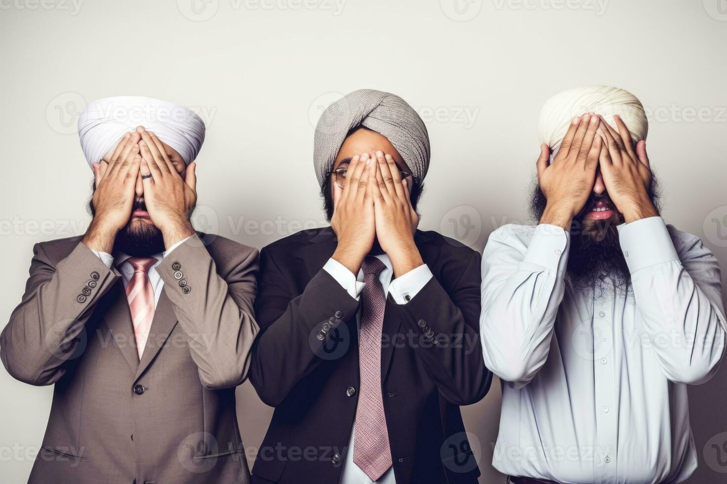 AI generated three men dressed in business suits and wearing turbans. photo
