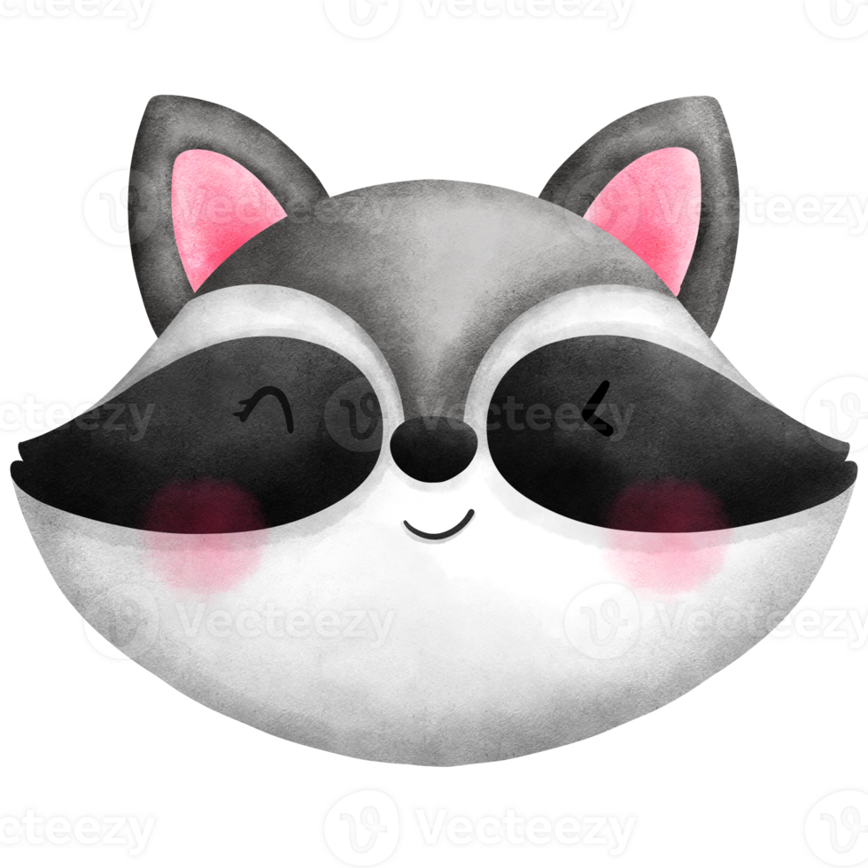Cute baby raccoon watercolor illustration.Cute animal head clipart. png