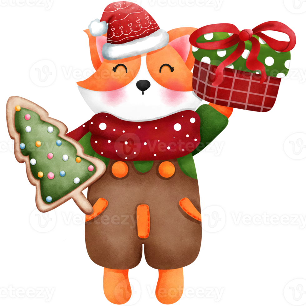 Adorable watercolor christmas baby corgi in colorful clothes and red scarf with christmas ornaments. png