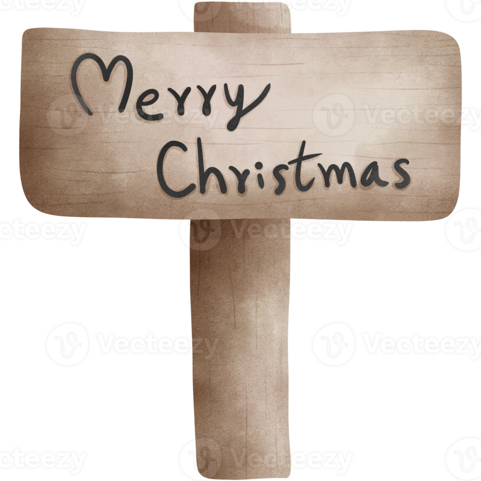 Watercolor rustic  wooden signboard with merry christmas letters illustration. png