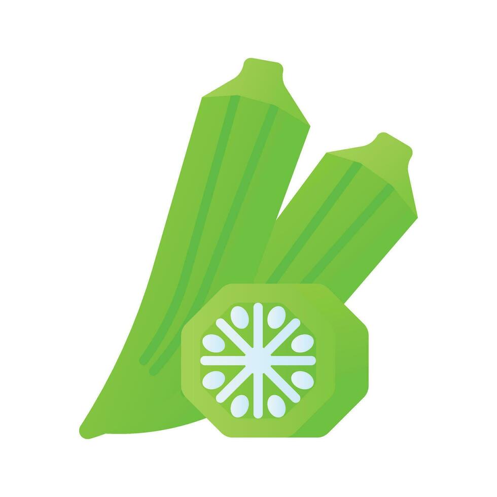 Okra, Okura Okazu, ladyfinger, bamia or Bhindi, Fresh green vegetable, asian cooking ingredient, vector design