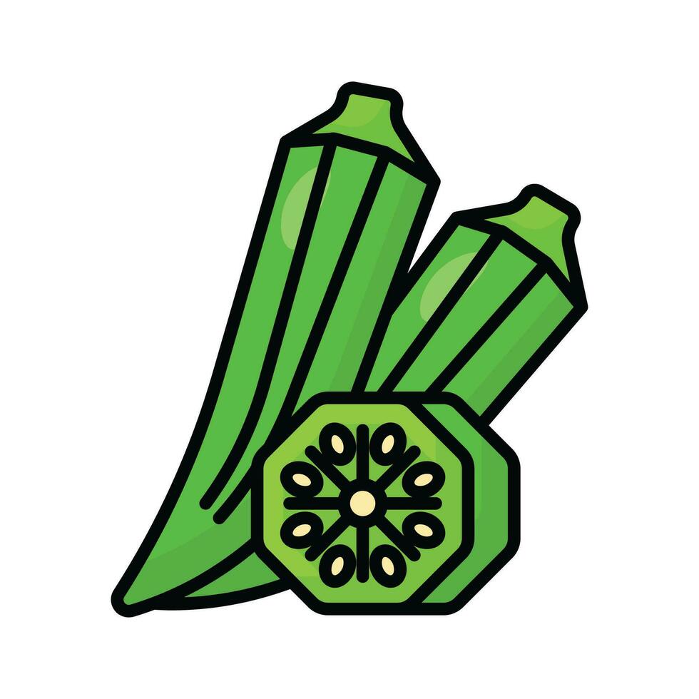 Okra, Okura Okazu, ladyfinger, bamia or Bhindi, Fresh green vegetable, asian cooking ingredient, vector design