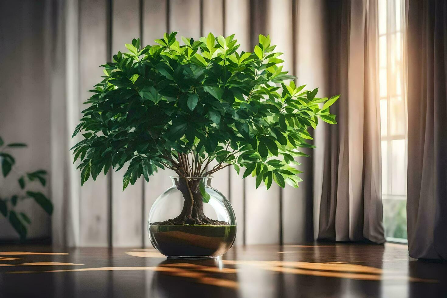 AI generated a potted plant in a white vase on a table photo