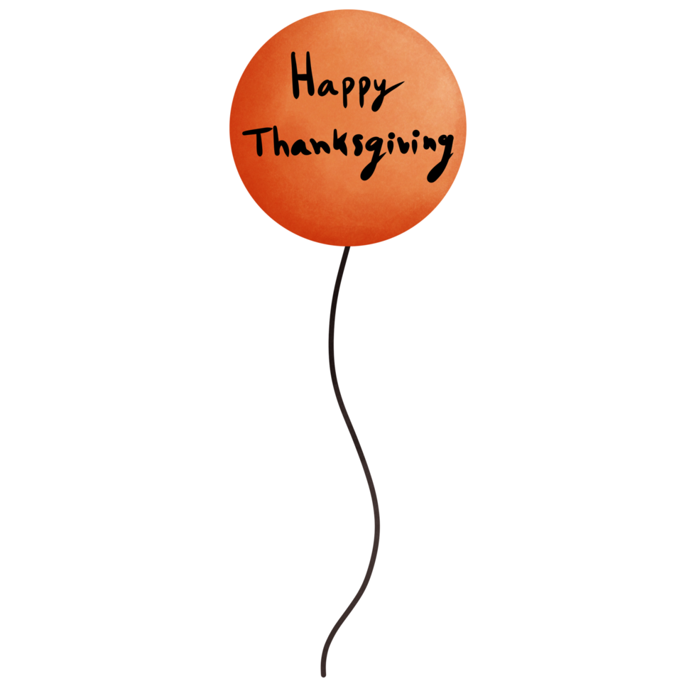 Watercolor thanksgiving ornament clipart with orange balloon and happy letters. png