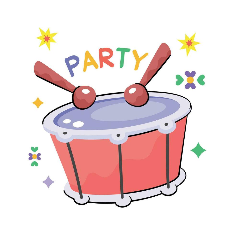 Bass drum with rattles showing concept icon of new year party celebration flat sticker vector