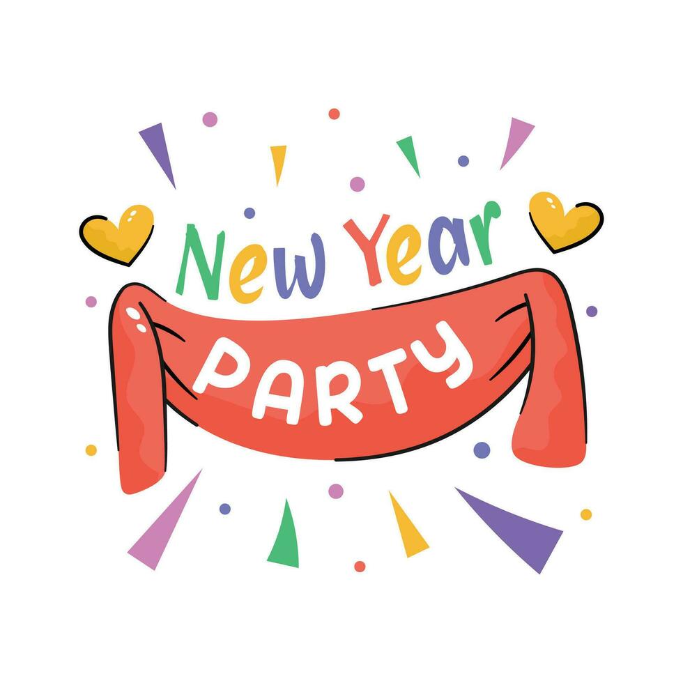 Happy new year 2024 party banner sticker design in trendy style up for premium use vector