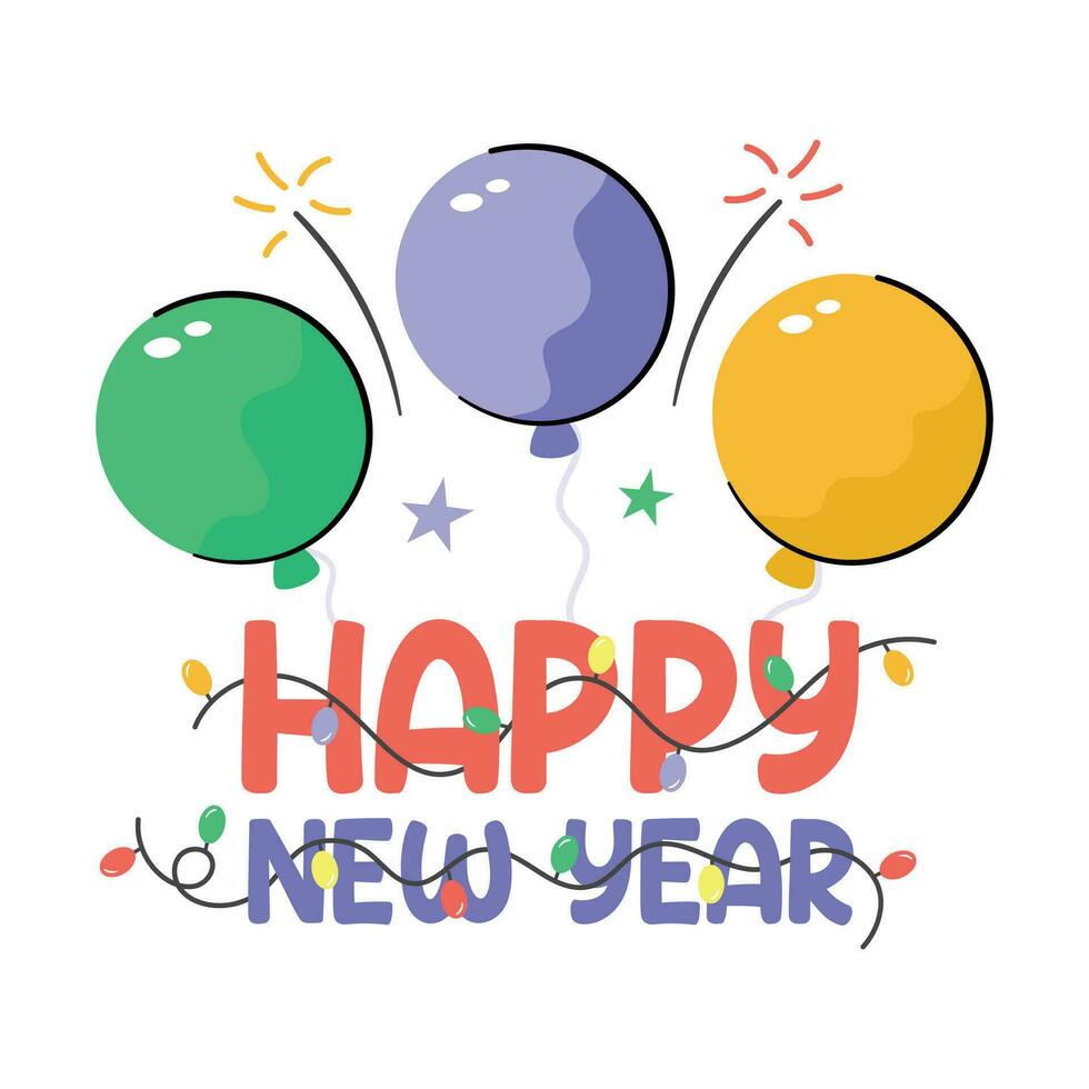 Happy new year celebration sticker in trendy flat style, ready to use in websites and mobile apps vector