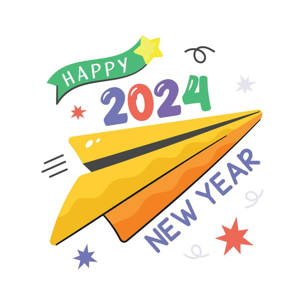 Happy new year 2024 hand drawn sticker vector design