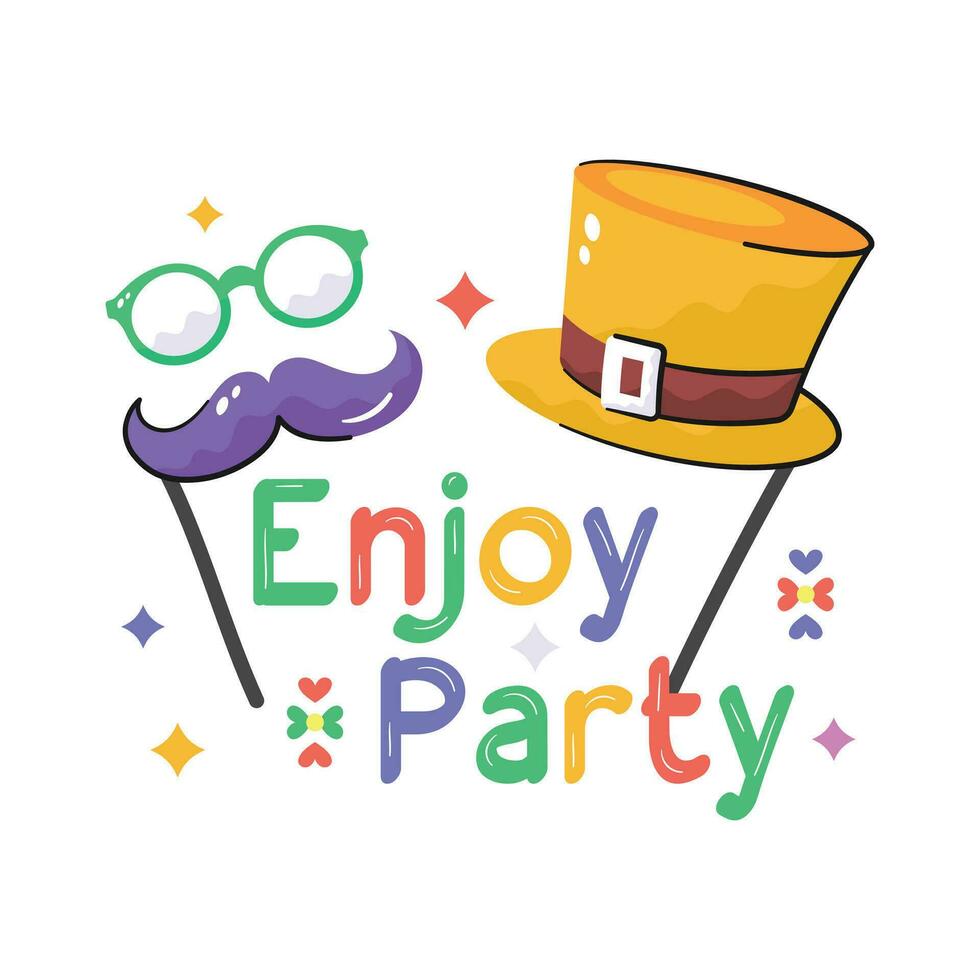 Grab this creatively crafted party celebration masks, party hat, glasses and mustache vector