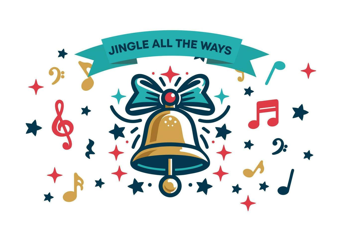 Jingle Bell all the way Vector drawing happy new year simple greeting card merry christmas