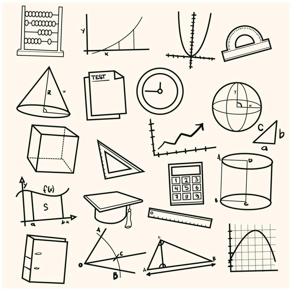 Illustration of a set of line art Doodles with a Mathematics theme on a cream background vector