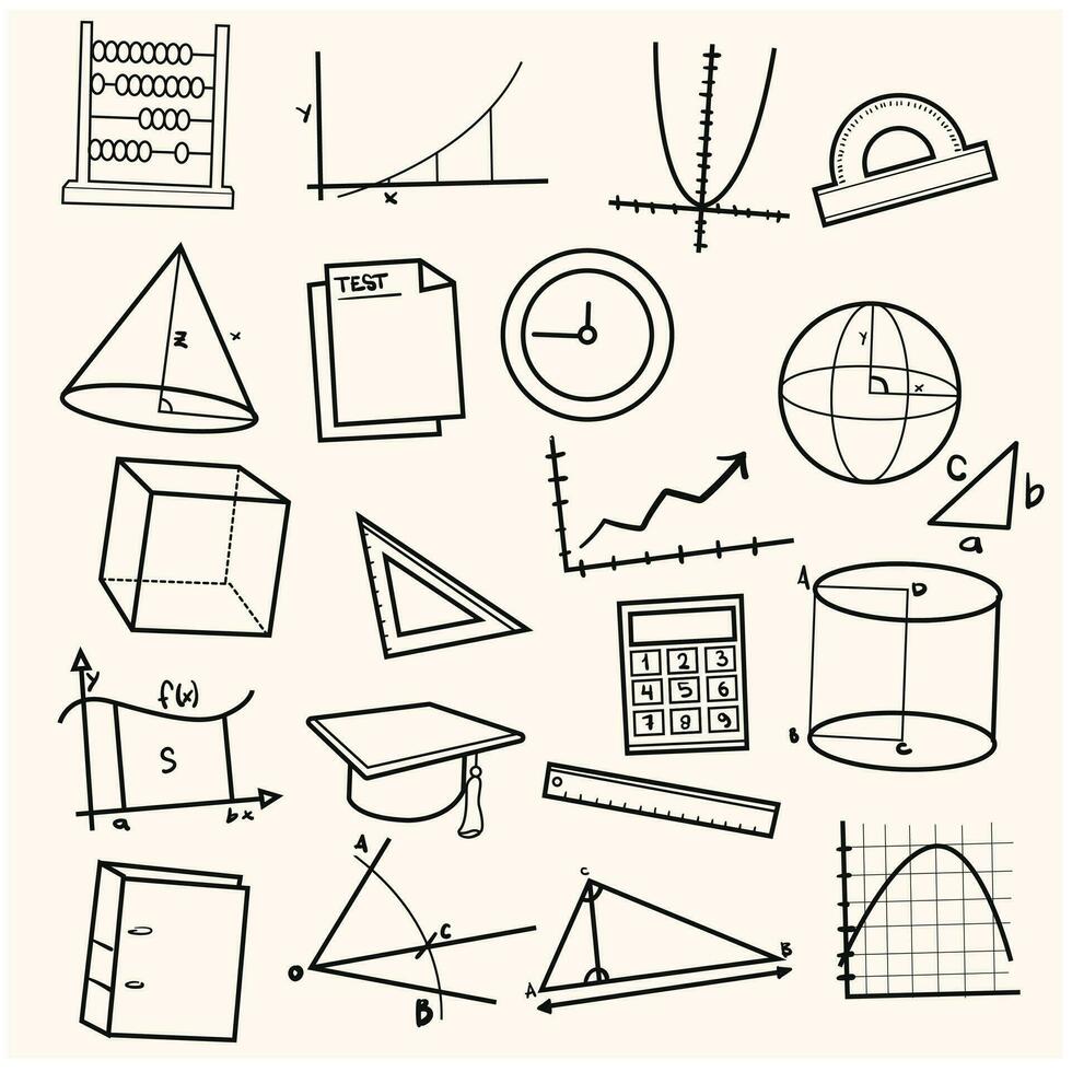 ilustración de un conjunto de línea Arte garabatos con un matemáticas tema en un crema antecedentes vector