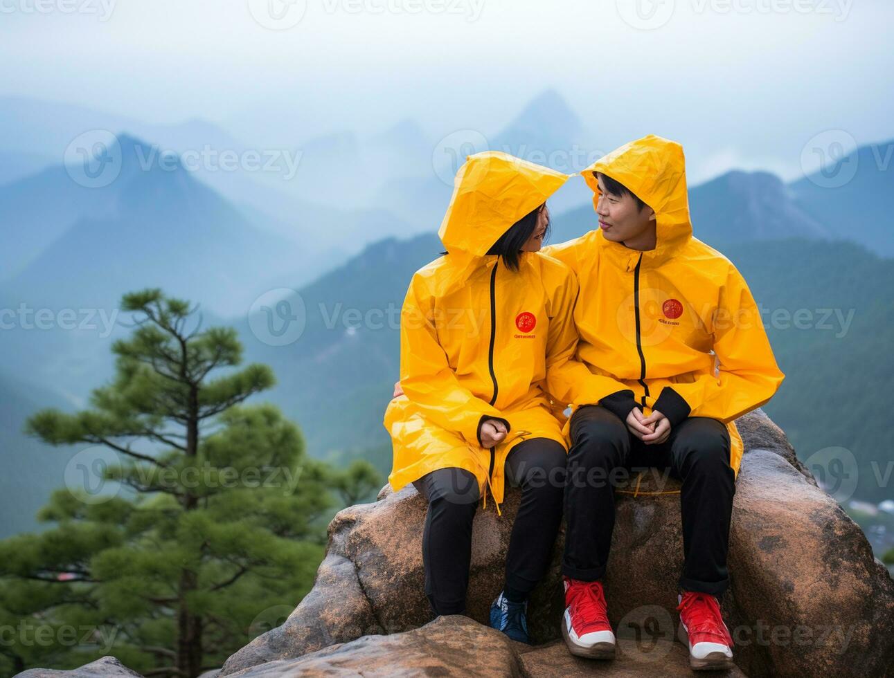 AI generated a photograph couple of traveler or backpaker with a many style and many angle photo