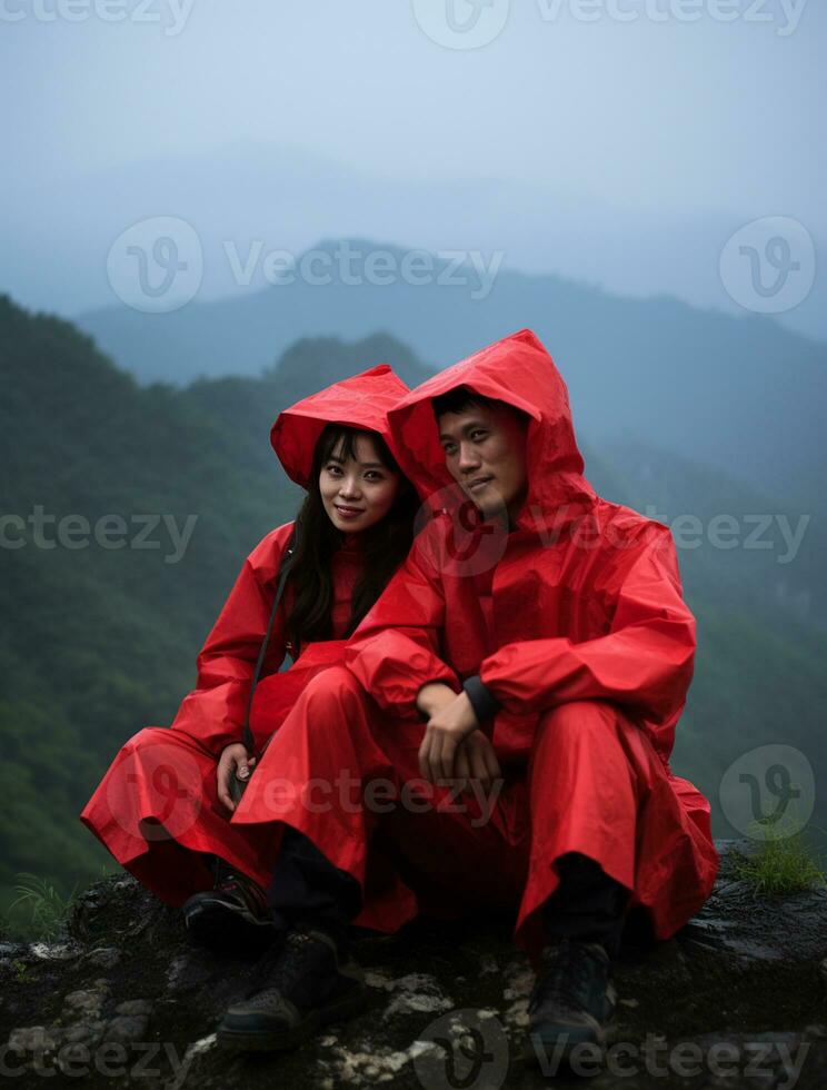 AI generated a photograph couple of traveler or backpaker with a many style and many angle photo