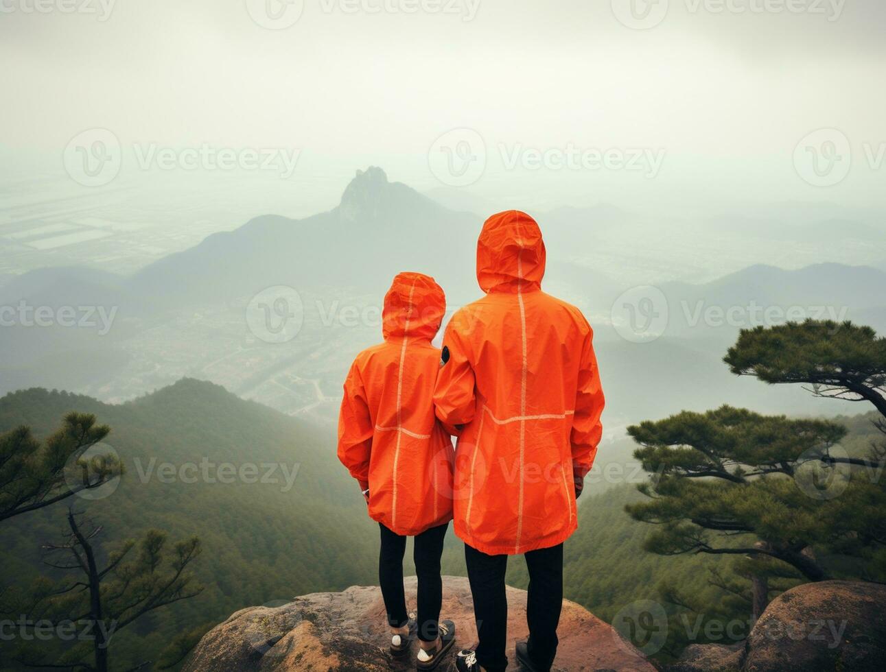 AI generated a photograph couple of traveler or backpaker with a many style and many angle photo