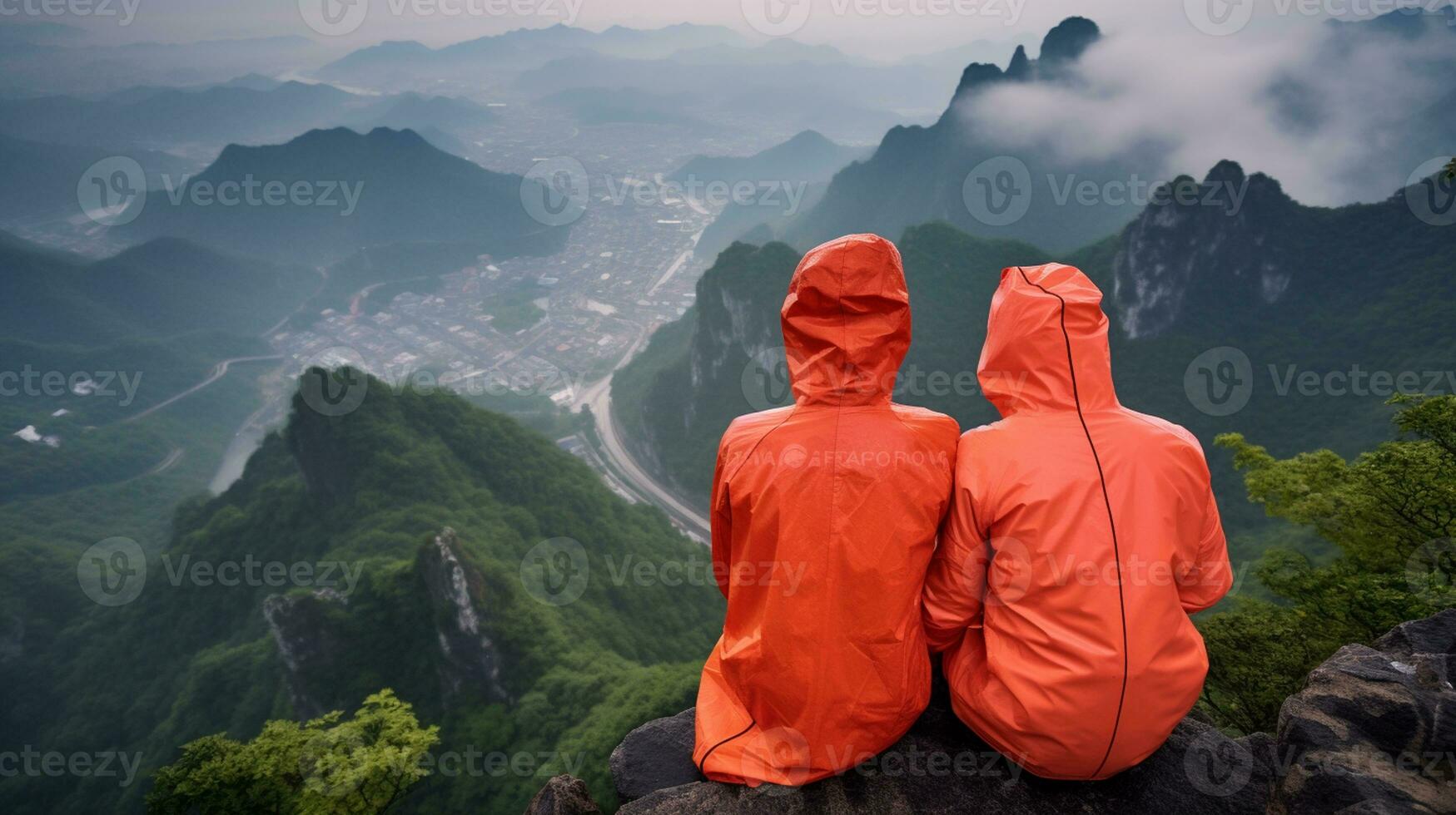 AI generated a photograph couple of traveler or backpaker with a many style and many angle photo
