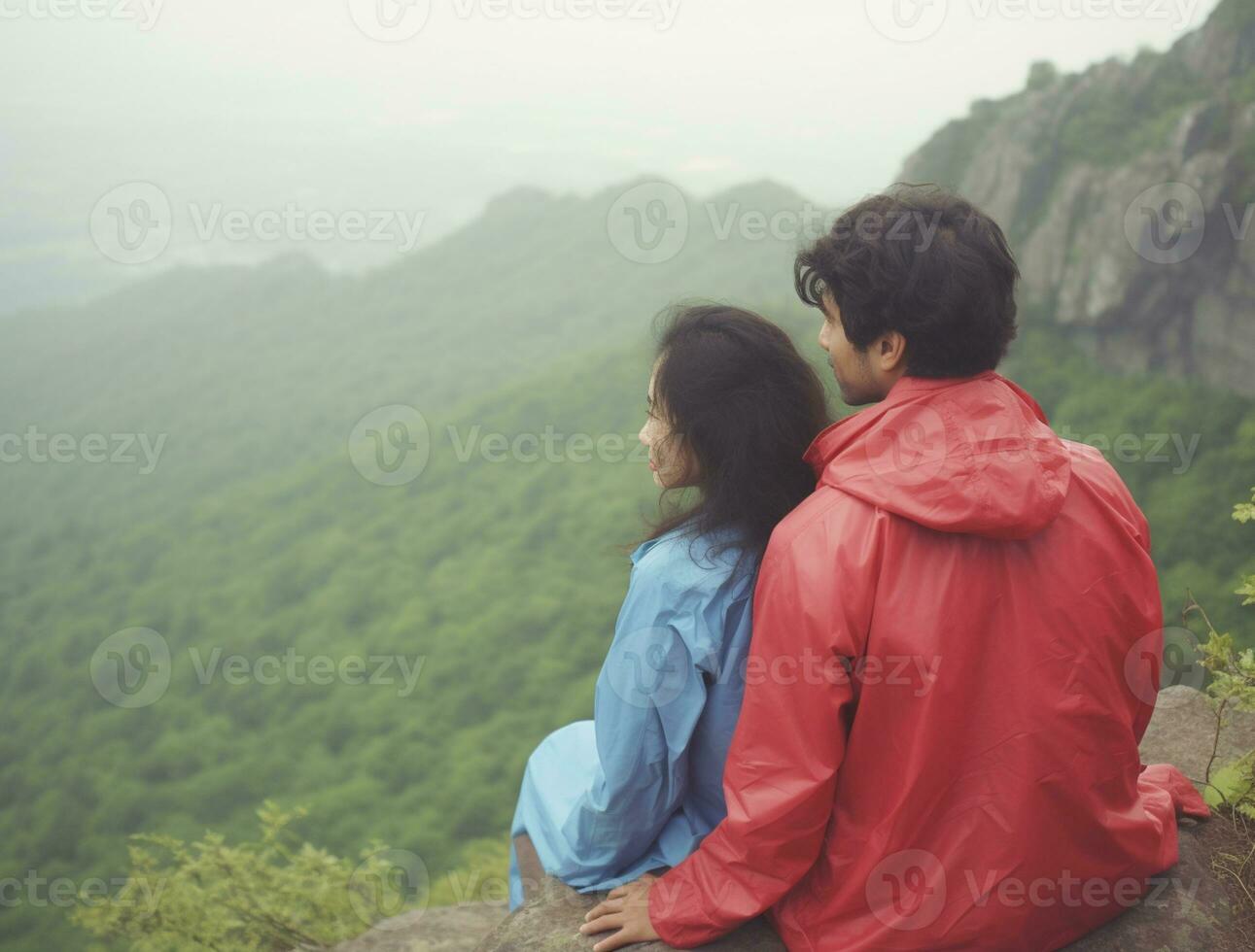 AI generated a photograph couple of traveler or backpaker with a many style and many angle photo