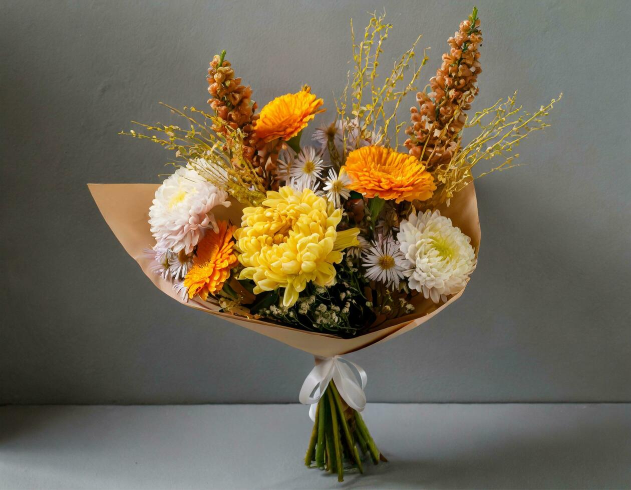 AI generated Bouquet of colorful flower on a simple background photo
