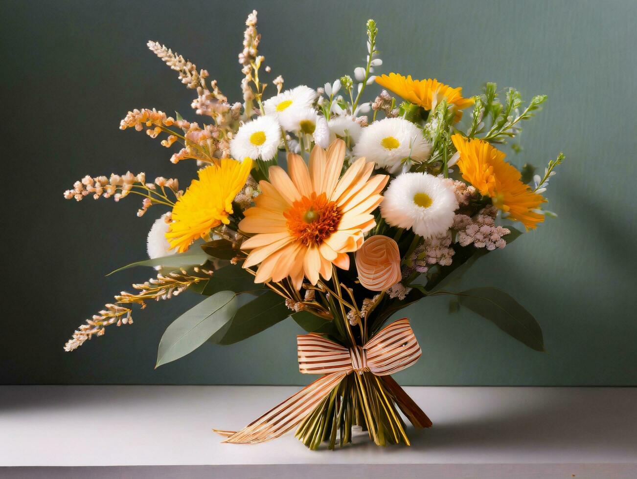 AI generated Bouquet of colorful flower on a simple background photo