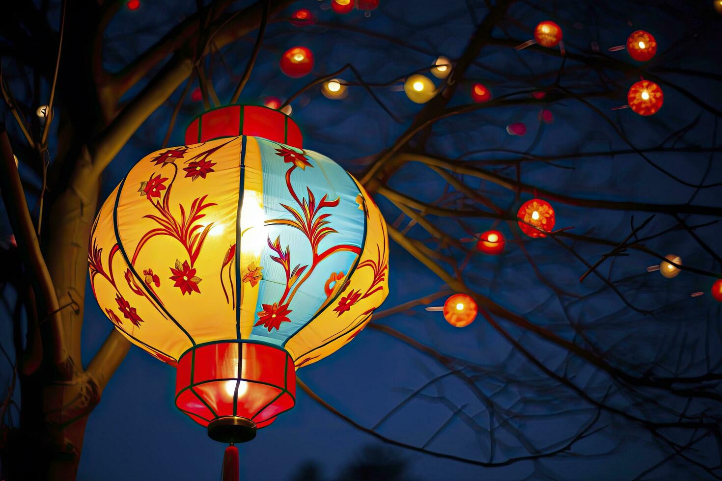 AI generated Colorful festival lanterns during the Chinese traditional holiday season. AI Generated photo