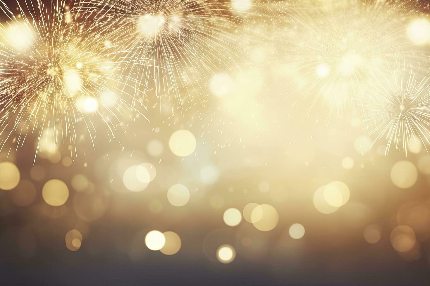 AI generated Gold Vintage Fireworks and bokeh on New Year's Eve and copy space. AI Generated photo