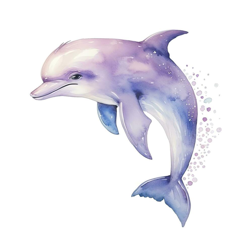 AI generated Watercolor fantasy Baby Dolphin clip art isolated white background. AI Generated photo