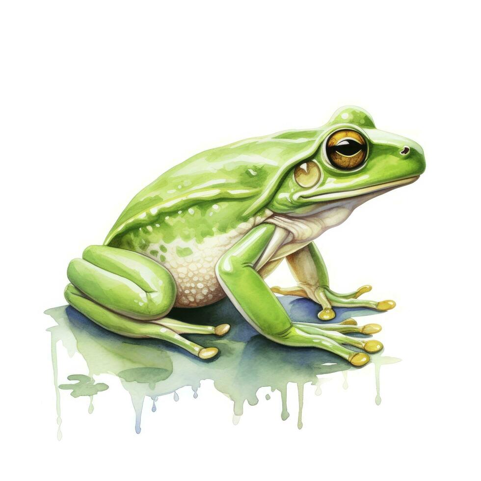 AI generated Watercolor green frog on white background.  AI Generated photo