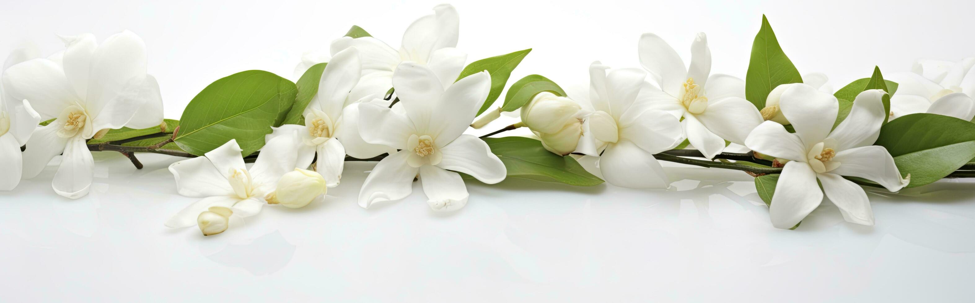 AI generated Jasmine flowers on white surface. AI Generated photo