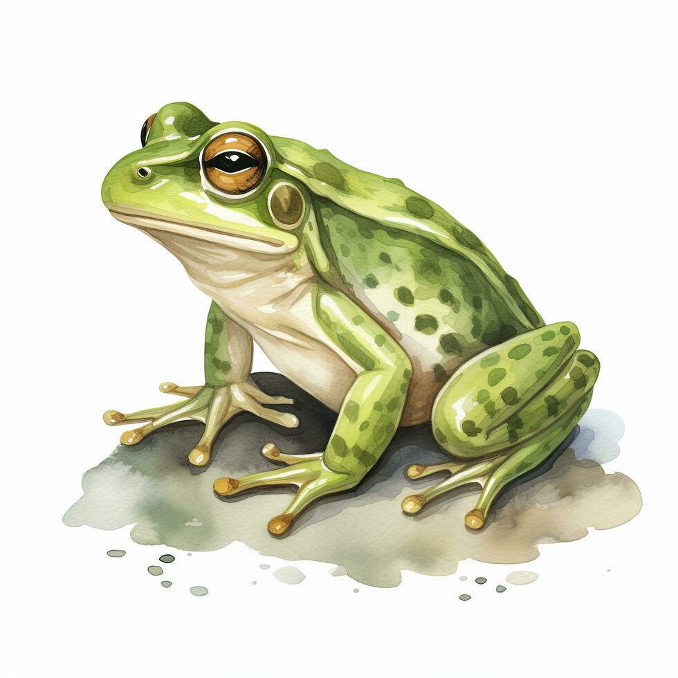 AI generated Watercolor green frog on white background.  AI Generated photo