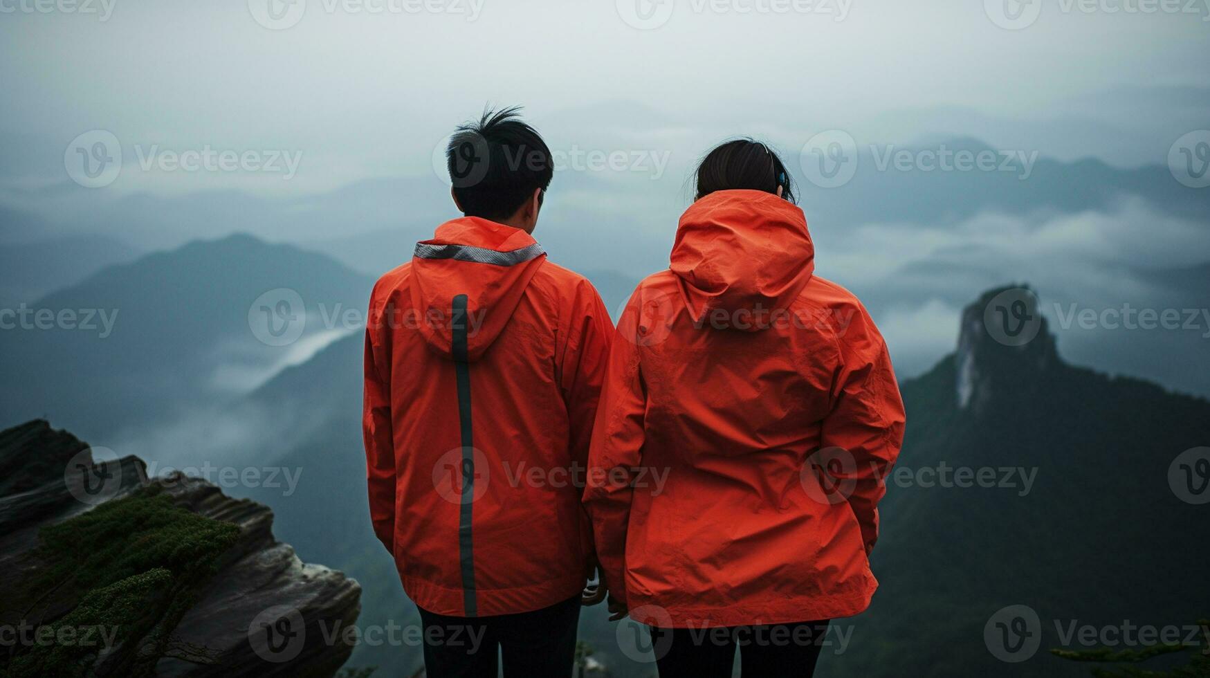 AI generated a photograph couple of traveler or backpaker with a many style and many angle photo