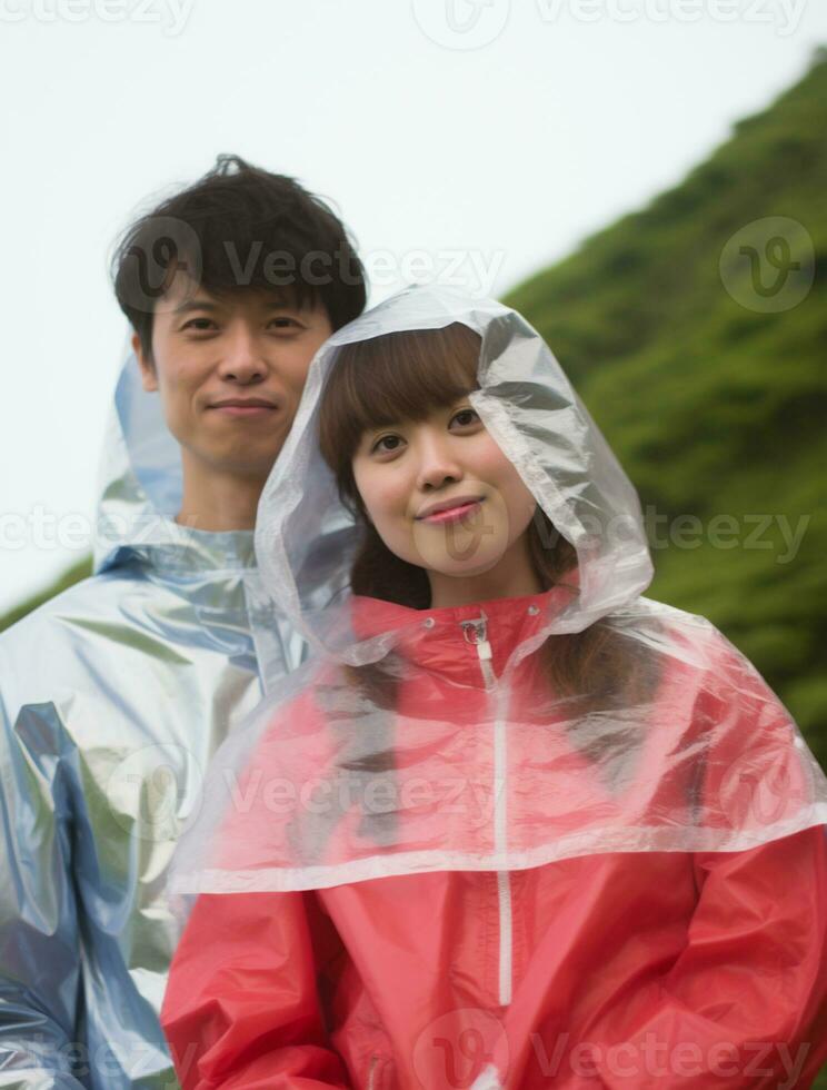AI generated a photograph couple of traveler or backpaker with a many style and many angle photo